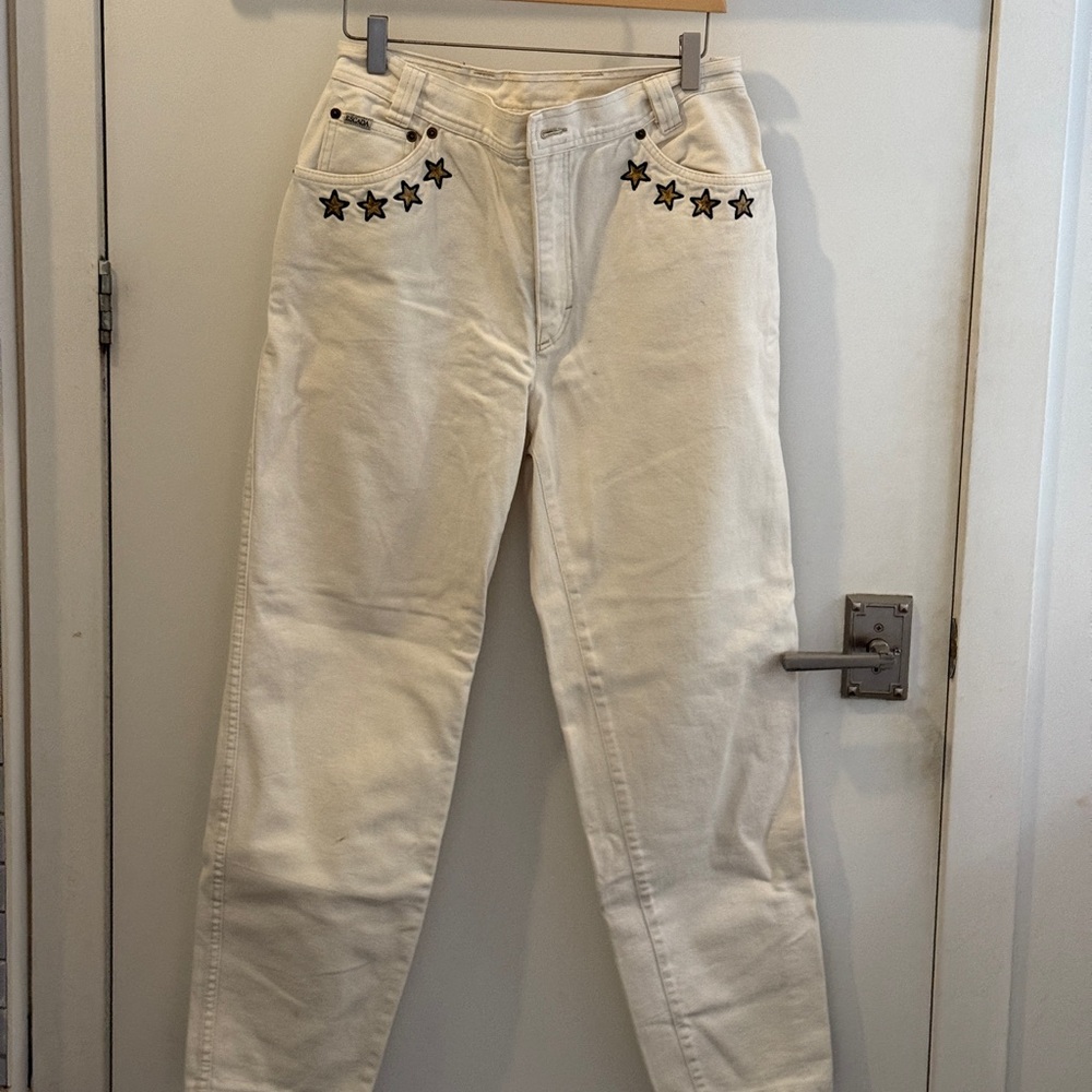 Escada Cream Star-Studded Straight Leg Jeans